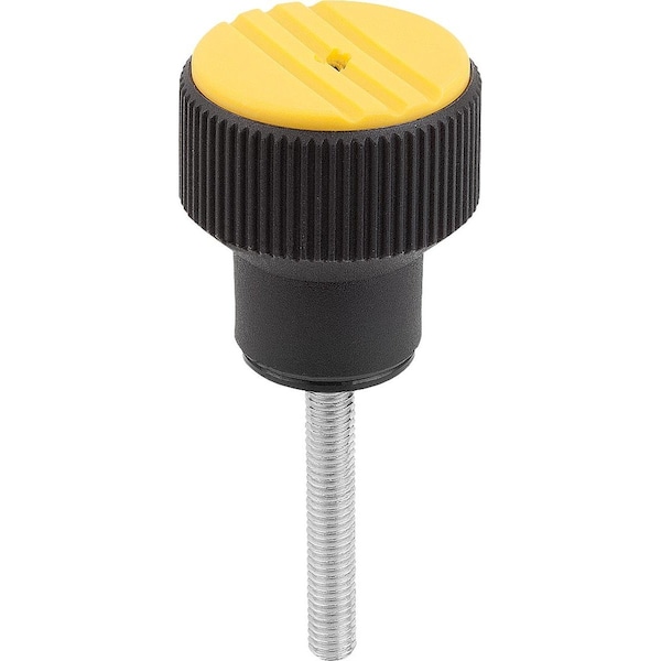 Torque Knurled Knob Size:3 D=M08X40, Thermoplastic Black Ral7021, Comp:Steel, Cap:Yellow Ral1021